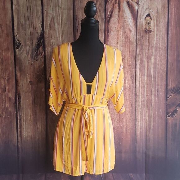 Striped orange & red romper tied waist - s… - Picture 1 of 4